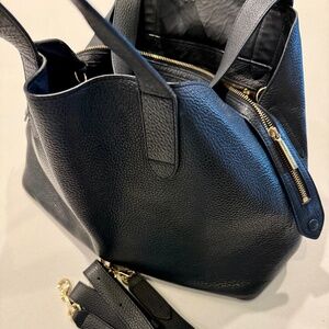 Cuyana Zippered Leather Satchel Black Pebble